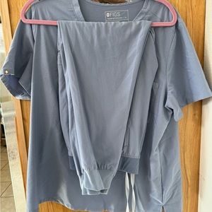 Figs Viper Blue and Light Space Gray Lg jogger bottoms XL tops (BOTH PAIRS!)